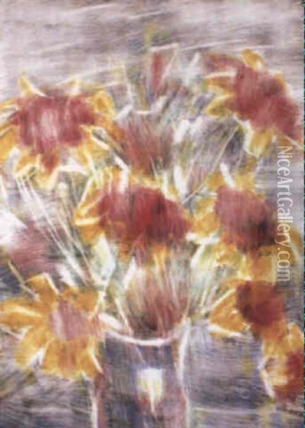 Rotgelbe Blumen Im Krug Oil Painting - Christian Rohlfs