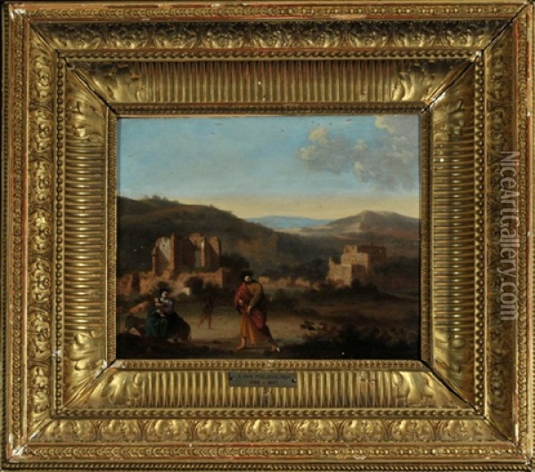 Hl. Familie Auf Der Flucht Nach Agypten In Hugellandschaft Mit Ruinen Oil Painting - Cornelis Van Poelenburgh