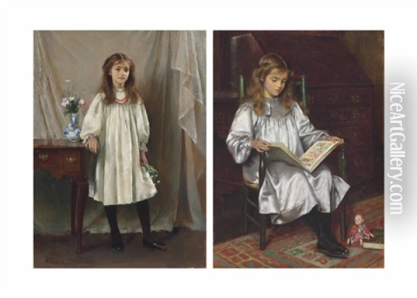 Two Portraits Of The Artist's Daughter, Mary Oil Painting - William Logsdail