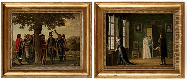 Ebba Brahes Trolofning Med Jacob De La Gardie (+ Hertigarna Johan Och Carl, Sluter Forbund Sigsemellan; Pair) Oil Painting - Pehr Hillestroem