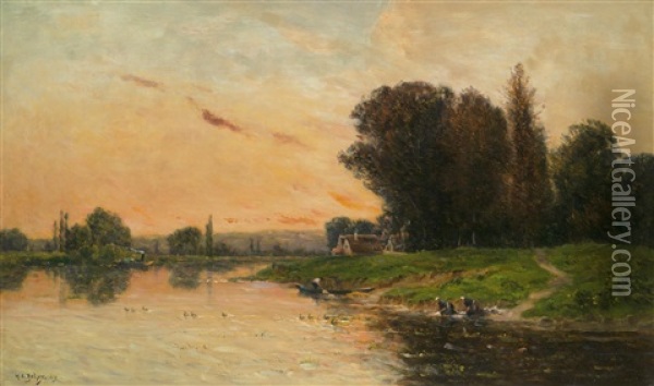 An Der Oise Oil Painting - Hippolyte Camille Delpy