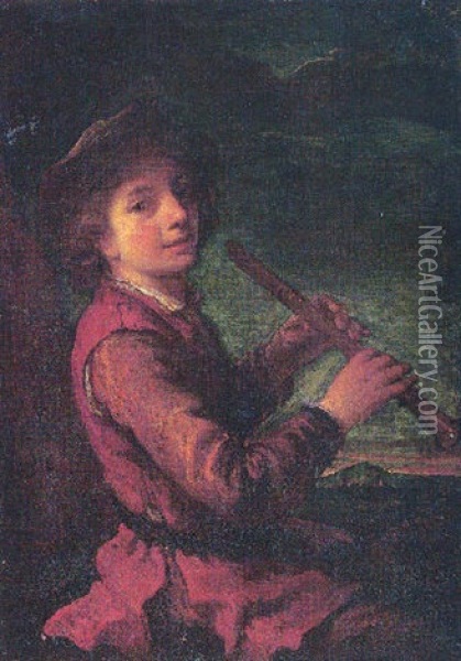 A Young Boy Playing The Recorder Oil Painting - Alexis Grimou