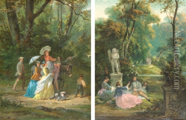 Ausflugsgesellschaft Im Park (+ Picknick Im Park; Pair) Oil Painting - Georg Brunner