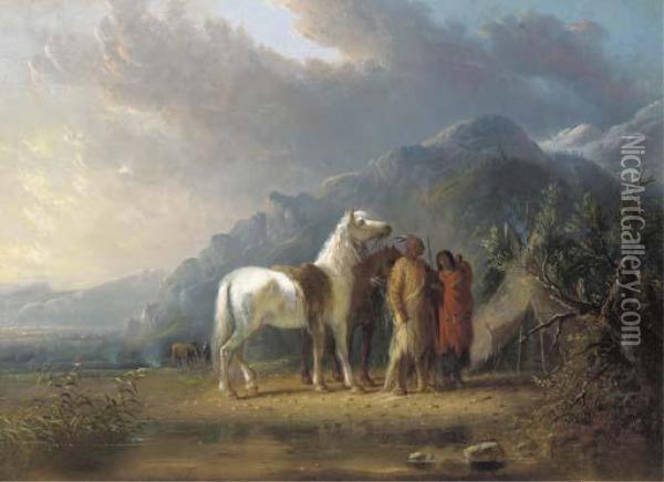 Sioux Camp Oil Painting - Alfred Jacob Miller