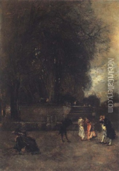 Figures In The Park, Versailles Oil Painting - Rudolf Ribarz