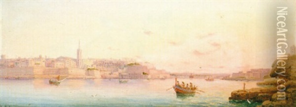 Marsamacetto Harbour, Valletta, Malta Oil Painting - Luigi Maria Galea