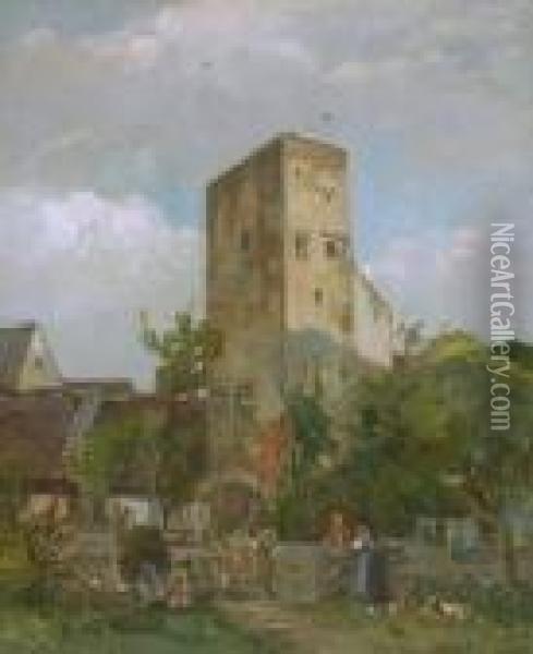 Plauderei An Der
 Stadtmauer. Oil Painting - Hermann Stockmann