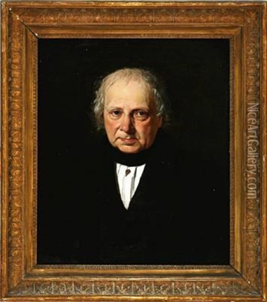 Portrait Of A Man In A Black Coat (a Member Of The Koppel Family) Oil Painting - David Monies