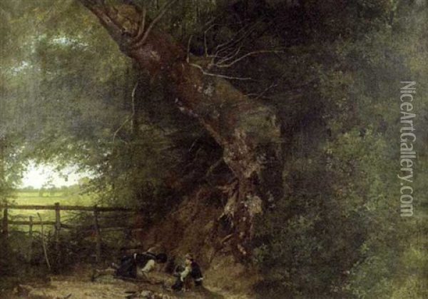 La Chasse Aux Renards, Au Terrier Oil Painting - Hector Charles Auguste Octave Constance Hanoteau