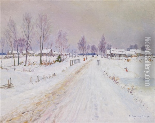 Russische Dorfstrase Im Winter Oil Painting - Nikolai Petrovich Bogdanov-Bel'sky