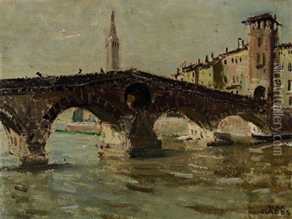 Die Ponte Pietra In Verona Oil Painting - Max Friedrich Rabes