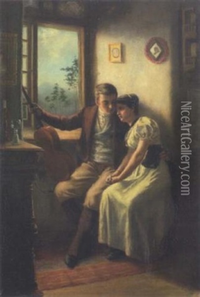 Junges Paar Am Fenster Oil Painting - Reinhold De Witt