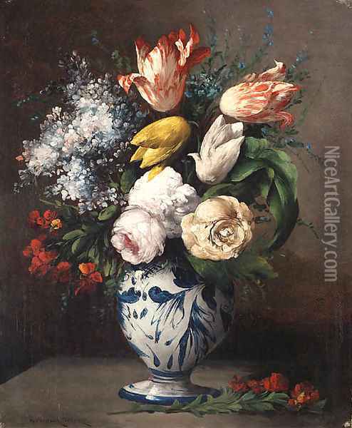 Vase of flowers Oil Painting - Germain Theodure Clement Ribot