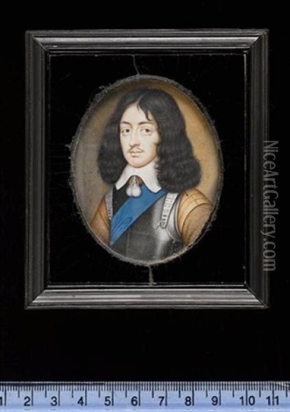 King Charles Ii Of England Wearing The Blue Sash Of The Order Of The Garter And Armoured Breastplate Over Ochre Doublet Oil Painting - David Des Granges