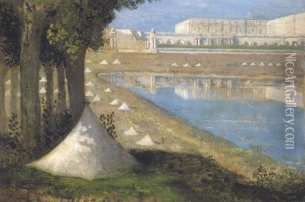 Vue Sur Le Chateau De Versailles Et L'orangerie (piece D'eau Des Suisses A Versailles) Oil Painting - Pierre Puvis de Chavannes