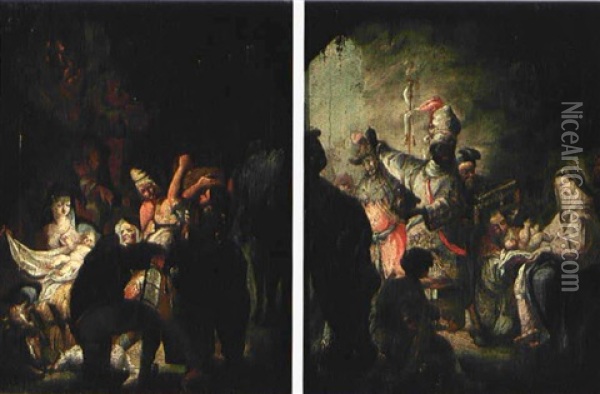 Anbetung Der Konige (+ Anbetung Der Hirten; Pair) Oil Painting - Johann Evangelist Holzer