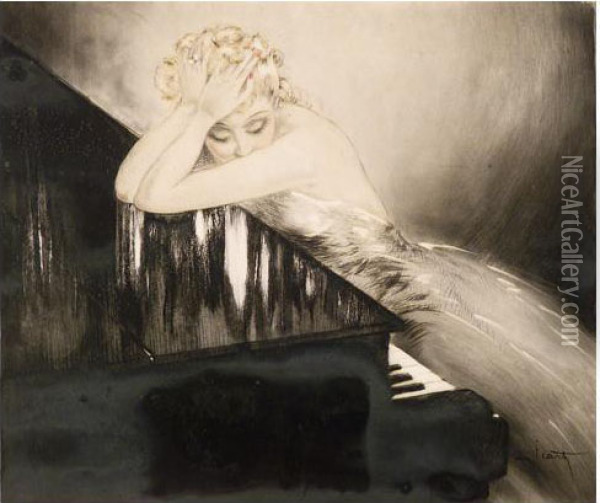 Femme Au Piano Oil Painting - Louis Icart