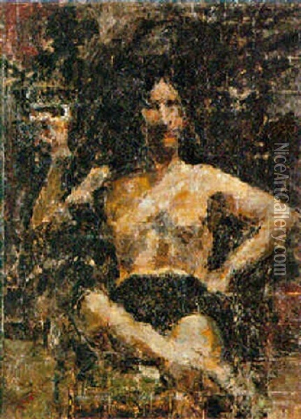 Uomo Seduto Oil Painting - Antonio Mancini