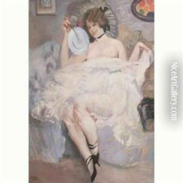 Woman With Fan Oil Painting - Tancrede Synave