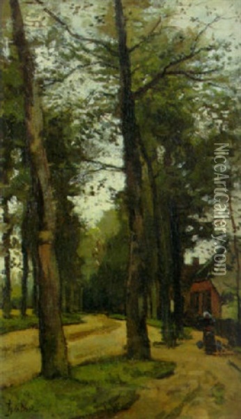 Dorpsweg Avond Oil Painting - Theophile De Bock