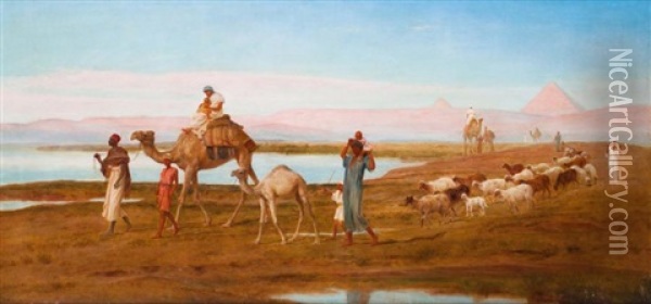 Famille De Fellahs Devant Les Pyramides Oil Painting - Frederick Goodall