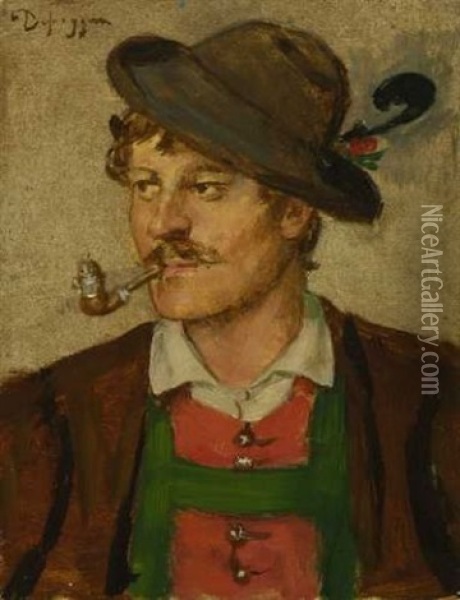 Bauernbursch Mit Hut Und Pfeife Oil Painting - Franz Von Defregger