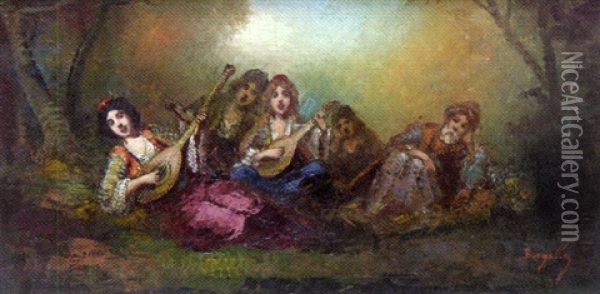 Musiciennes Arabes Oil Painting - Frederic Borgella