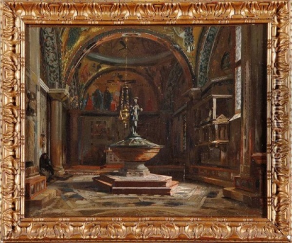 Le Baptistere De La Basilique Saint Marc Anime A Venise (chiesa Dei Putti) Oil Painting - Jean Baptiste van Moer