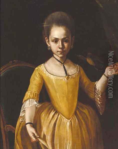 Portrait of a girl, half-length, in a gold dress Oil Painting - Venetian School