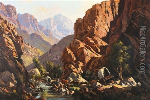 Oxwagon, Meiringspoort Oil Painting - Tinus de Jongh