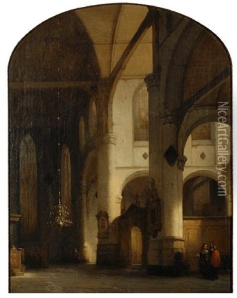 Interior Of Sint Janskerk Church In Gouda Oil Painting - Jan Jacob Schenkel