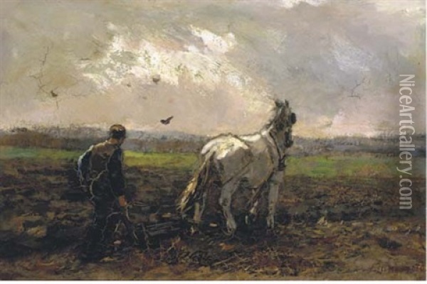 Ploughing The Land Oil Painting - Frans Langeveld