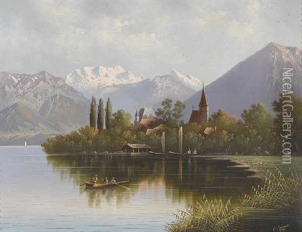 Ansicht Der Schadau Mit Niesen Und Berner Alpen Oil Painting - Albert Immer
