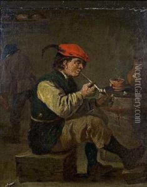 Rauchender Bauer Mit Rotem Barett Oil Painting - Joos van Craesbeeck
