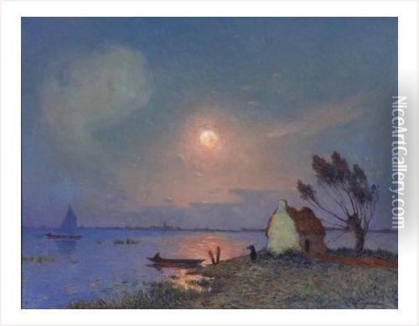 Vue De Briere Au Clair De Lune Oil Painting - Ferdinand Loyen Du Puigaudeau