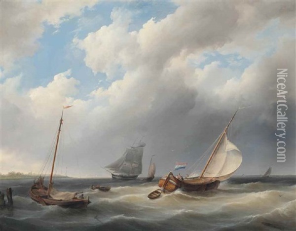 Shipping Off The Low Countries In A Rising Breeze Oil Painting - Hermanus Koekkoek the Elder