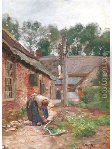 In The Kitchen Garden Oil Painting - Bernard Marie Koldewey