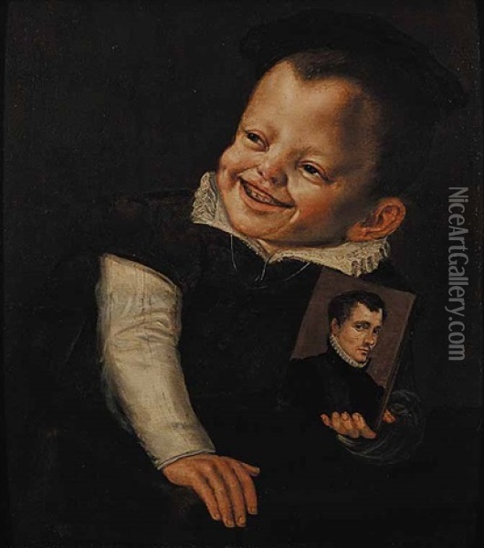 Untitled (boy With Portrait) Oil Painting - Frans Pourbus the younger