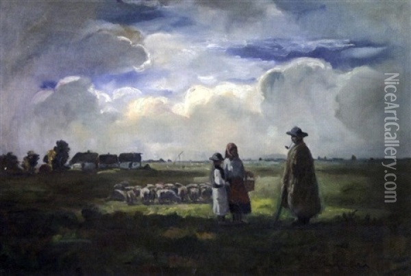 La Conversation Dans La Prairie Oil Painting - Bela Ivanyi Gruenwald