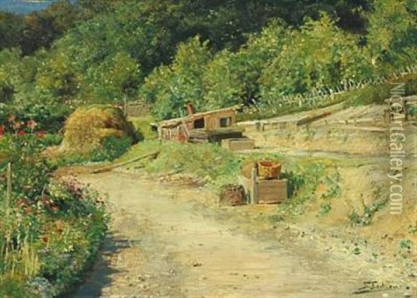 Garden View From Lausanne Oil Painting - Karl Peter August Schlichting-Carlsen