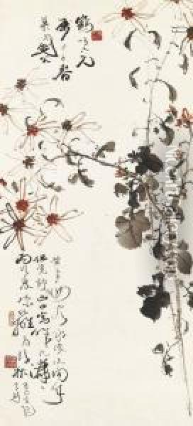 Chrysanthemum Oil Painting - Gao Jianfu