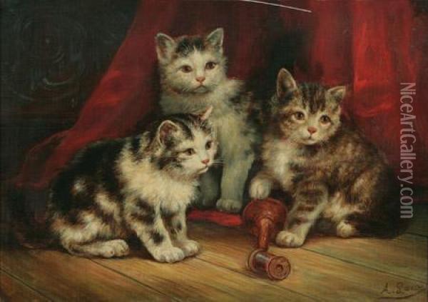 Playful Kittens Oil Painting - August Laux