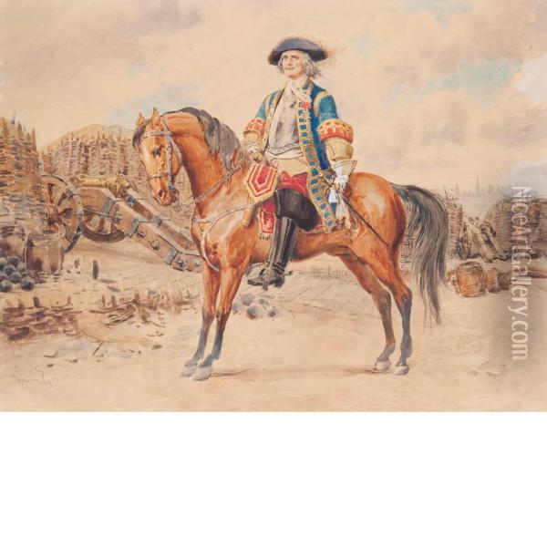 Mounted Calvary Officer Oil Painting - Maurice Leloir