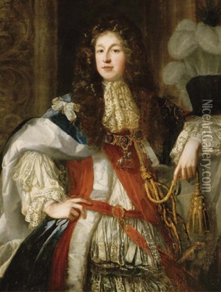 Portrait Of John Sheffield 1st Duke Of Buckingham And Normanby When Earl Of Mulgrave With The Order Of St. George Oil Painting - John Riley