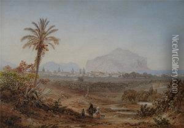 A Distant View Of Palermo With Figures In The Foreground Oil Painting - Friedrich Horner