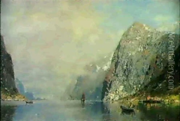 Fjordlandschaft Mit Personenstaffage Oil Painting - Georg Anton Rasmussen
