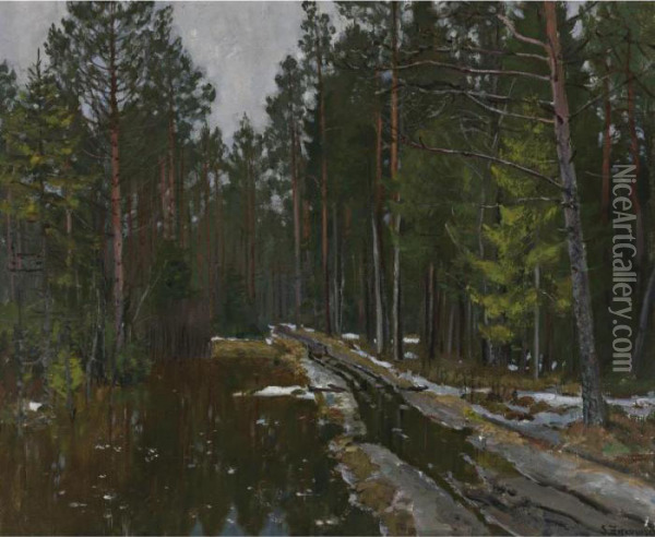 Forest Path, Winter Oil Painting - Stanislaw Zukowski