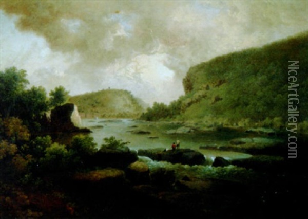 Mill With Figures By A River Oil Painting - Thomas Doughty