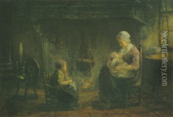 Interieur Met Moeder En Kinderen Oil Painting - Jozef Israels