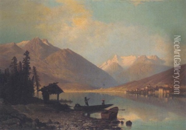 Blick Auf Den Zeller See Mit Dem Kitzsteinhorn Oil Painting - Theodor (Wilhelm T.) Nocken